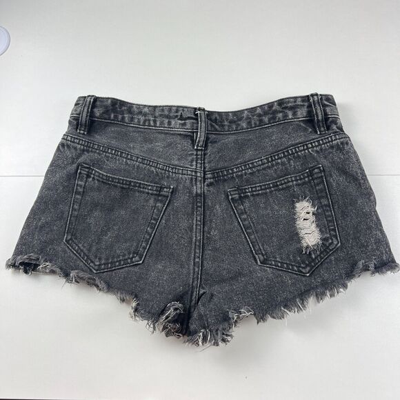 Forever 21 Black Distressed Grunge Festival Cut Off Denim Shorts Size 27 Emo - Picture 8 of 8